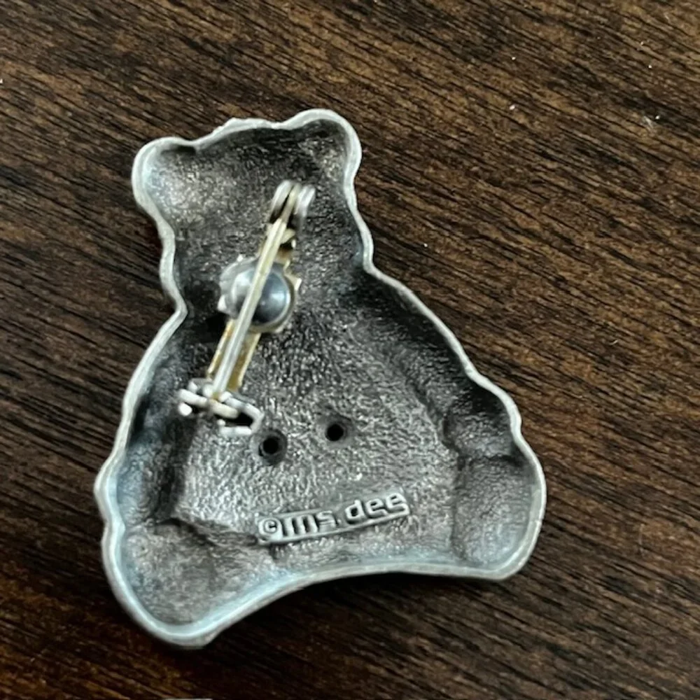 Vintage Pewter Jewlery Set Bear Trinket Box Earrings Necklace Brooch Pin Child